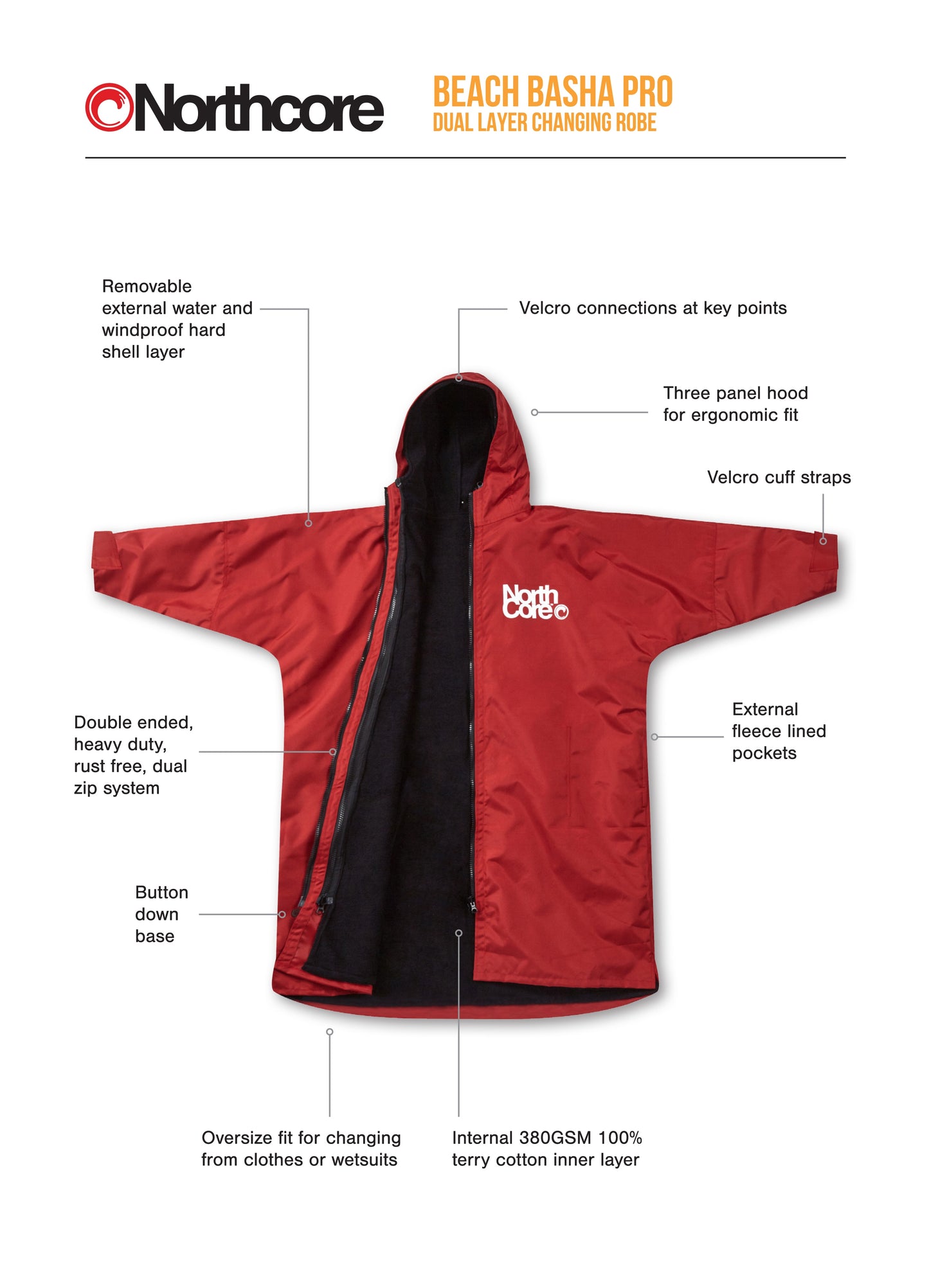 Beach Basha PRO - 4 Season Hard Shell Changing Robe - Red