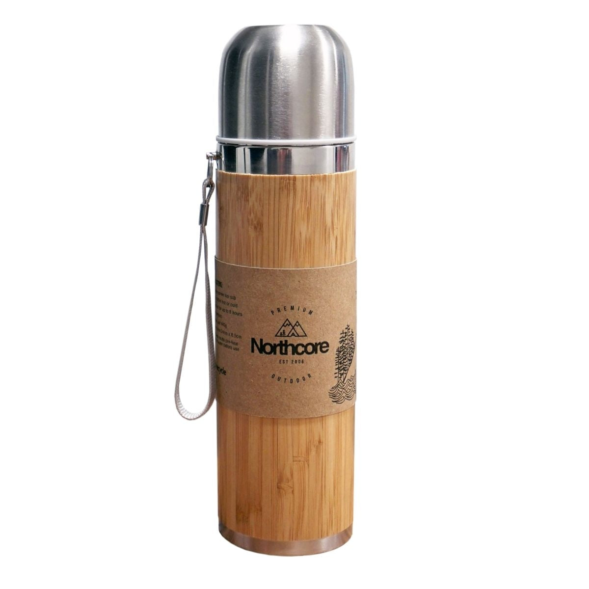 Northcore Bamboo Stainless Steel Thermos Flask 360ml with Mug