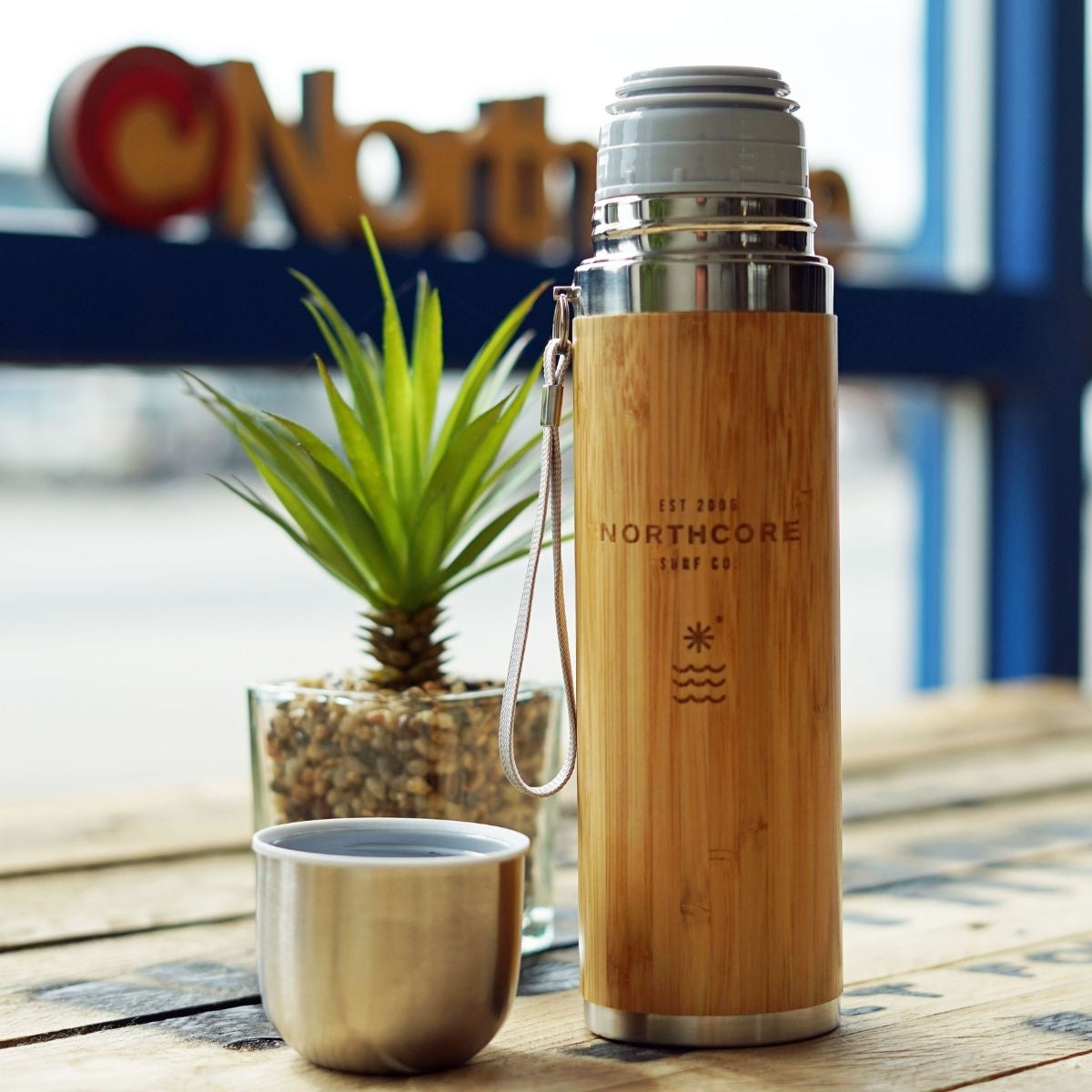 Northcore Bamboo Stainless Steel Thermos Flask 360ml with Mug