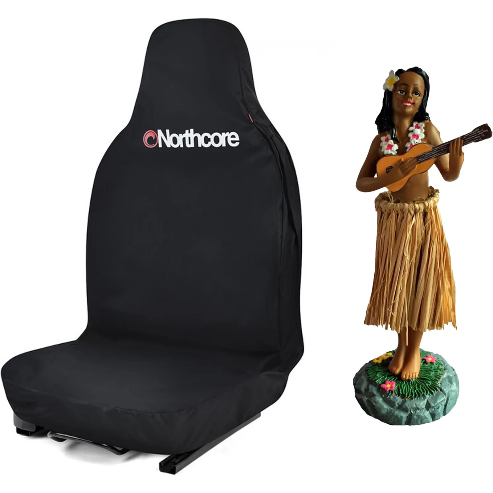 2026 Northcore Waterproof Car Seat Cover & Hawaiian Hula Dashboard Doll Bundle NCHW - Black