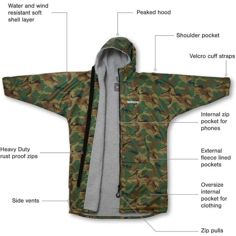 2026 Northcore Beach Basha Sport Long Sleeve Changing Robe NOCO24N - Camo