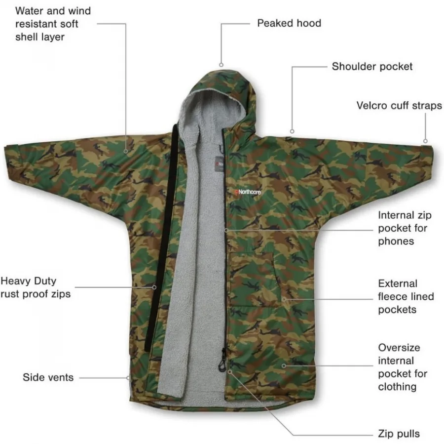 2026 Northcore Beach Basha Sport Long Sleeve Changing Robe NOCO24N - Camo