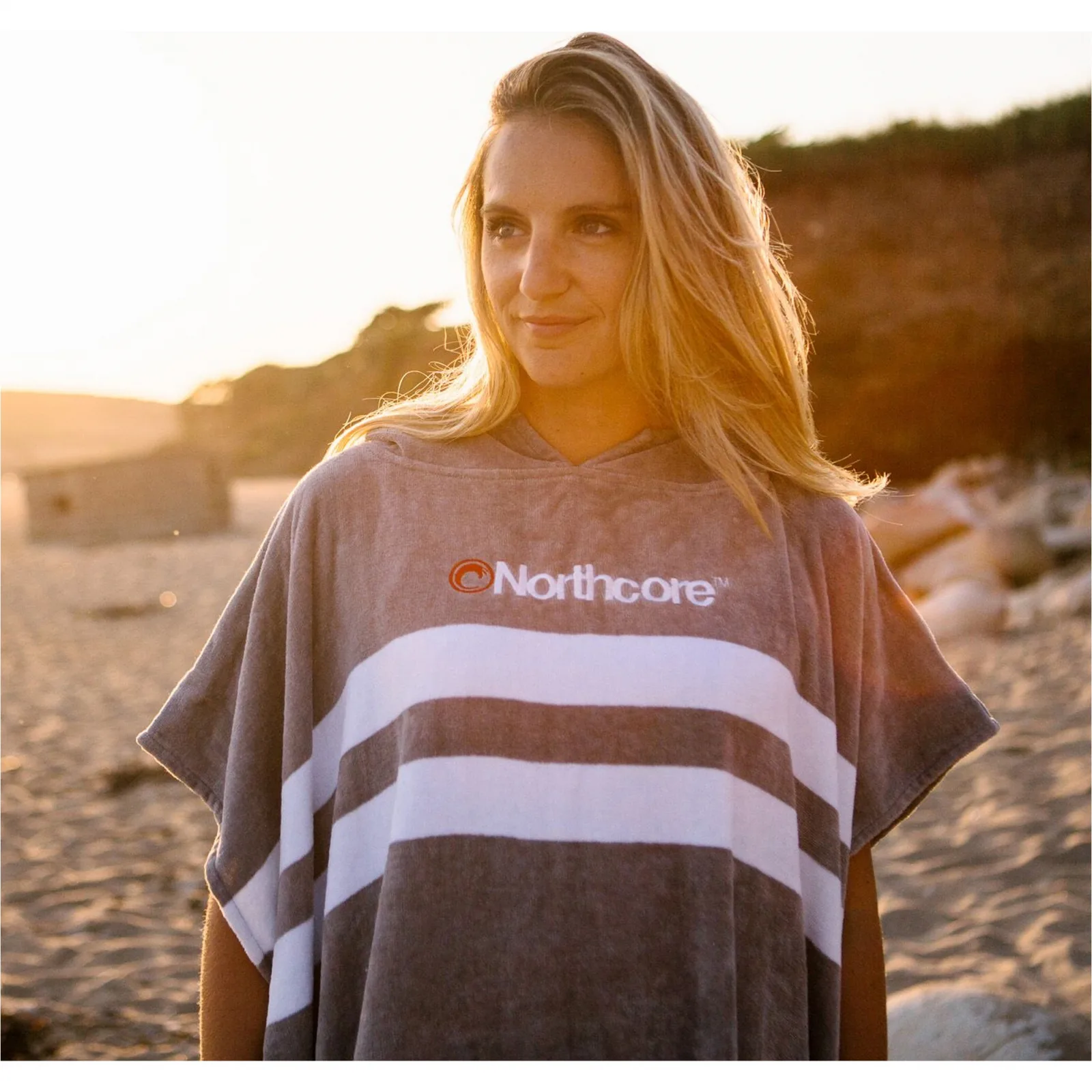 2026 Northcore Beach Basha Stripe Hooded Towel Changing Robe / Poncho  NOCO241 - Grey