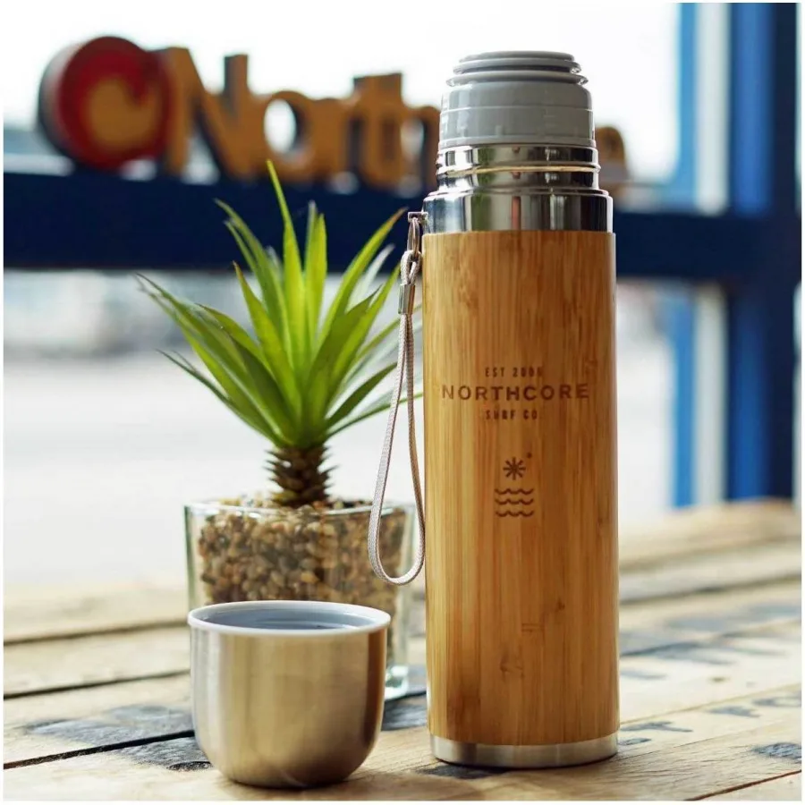 2026 Northcore Bamboo & Stainless Steel Flask With Mug 360ml NOCO97B