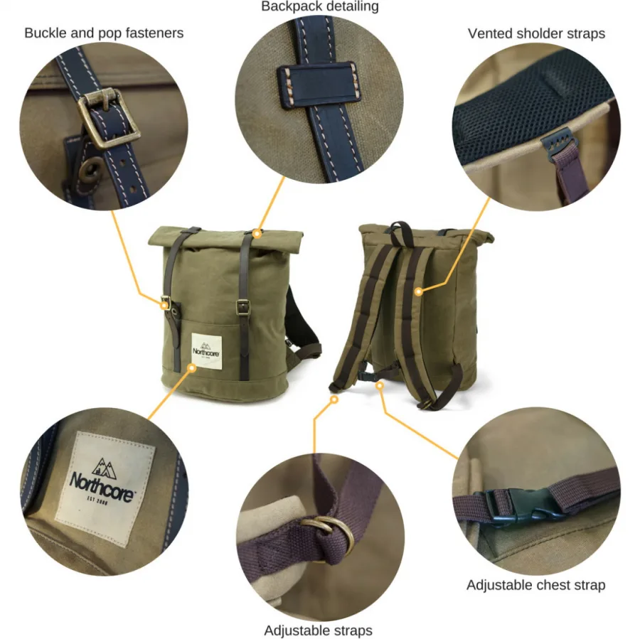 2026 Northcore Waxed Canvas Back Pack NOCO118B - Stone Grey