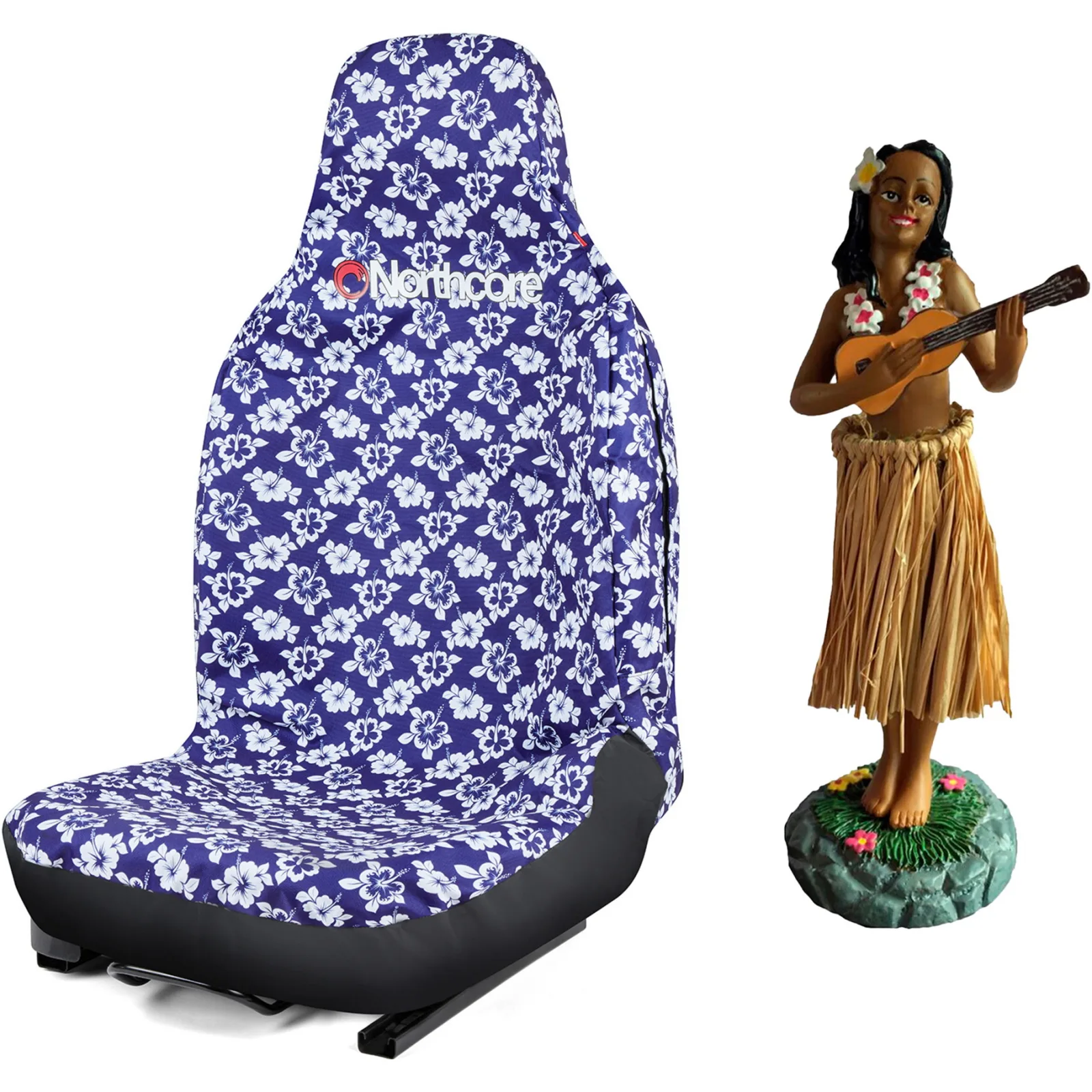 2026 Northcore Waterproof Car Seat Cover & Hawaiian Hula Dashboard Doll Bundle NCHW - Hibiscus