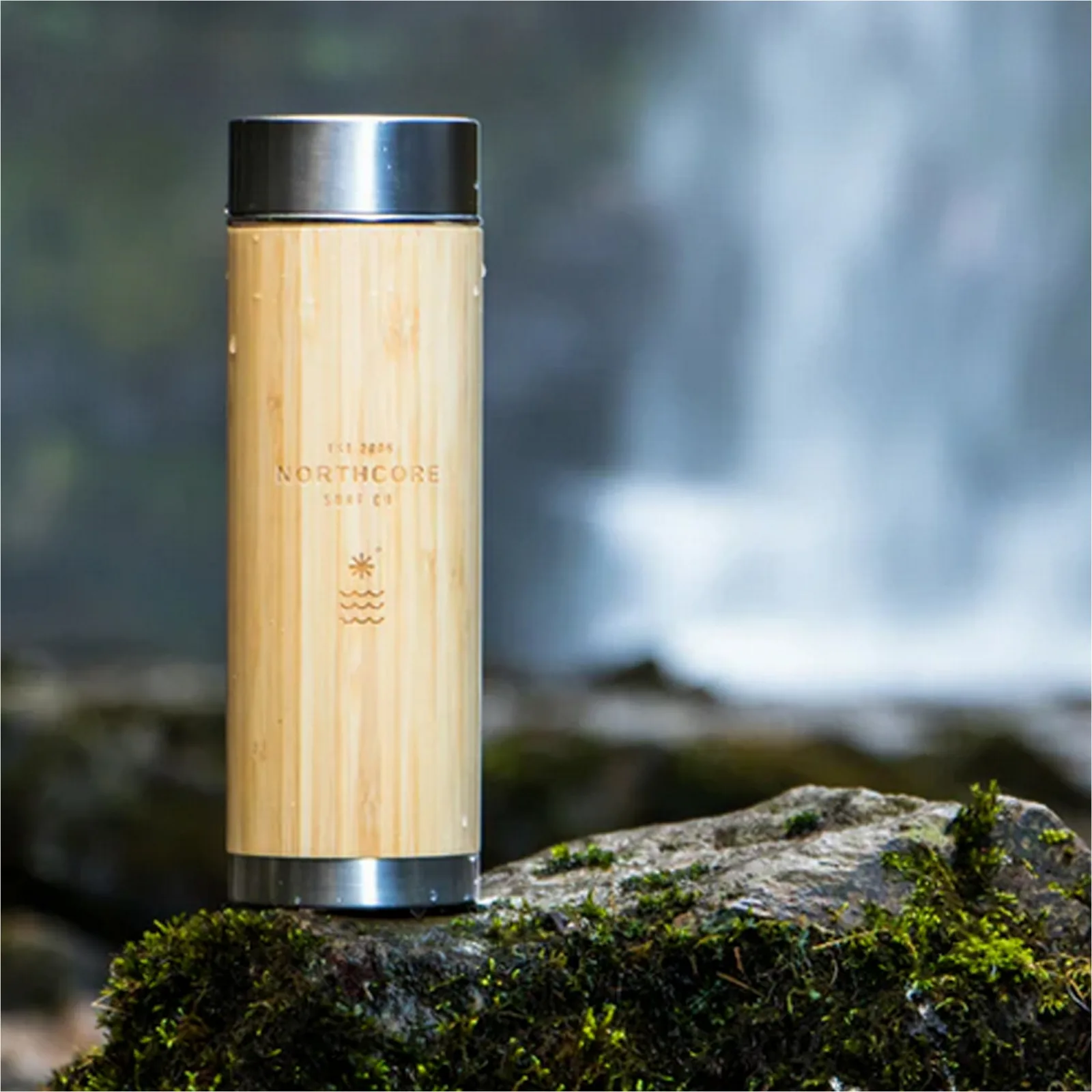 2026 Northcore Bamboo & Stainless Steel Flask With Mug 360ml NOCO97B