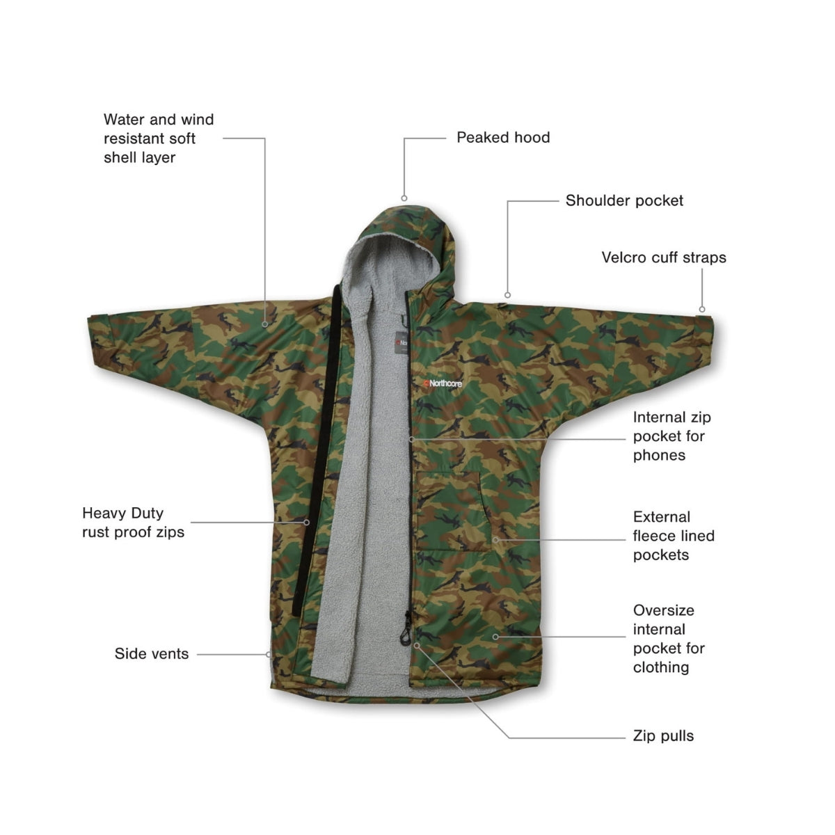 Northcore Beach Basha Sport Changing Robe - Camo